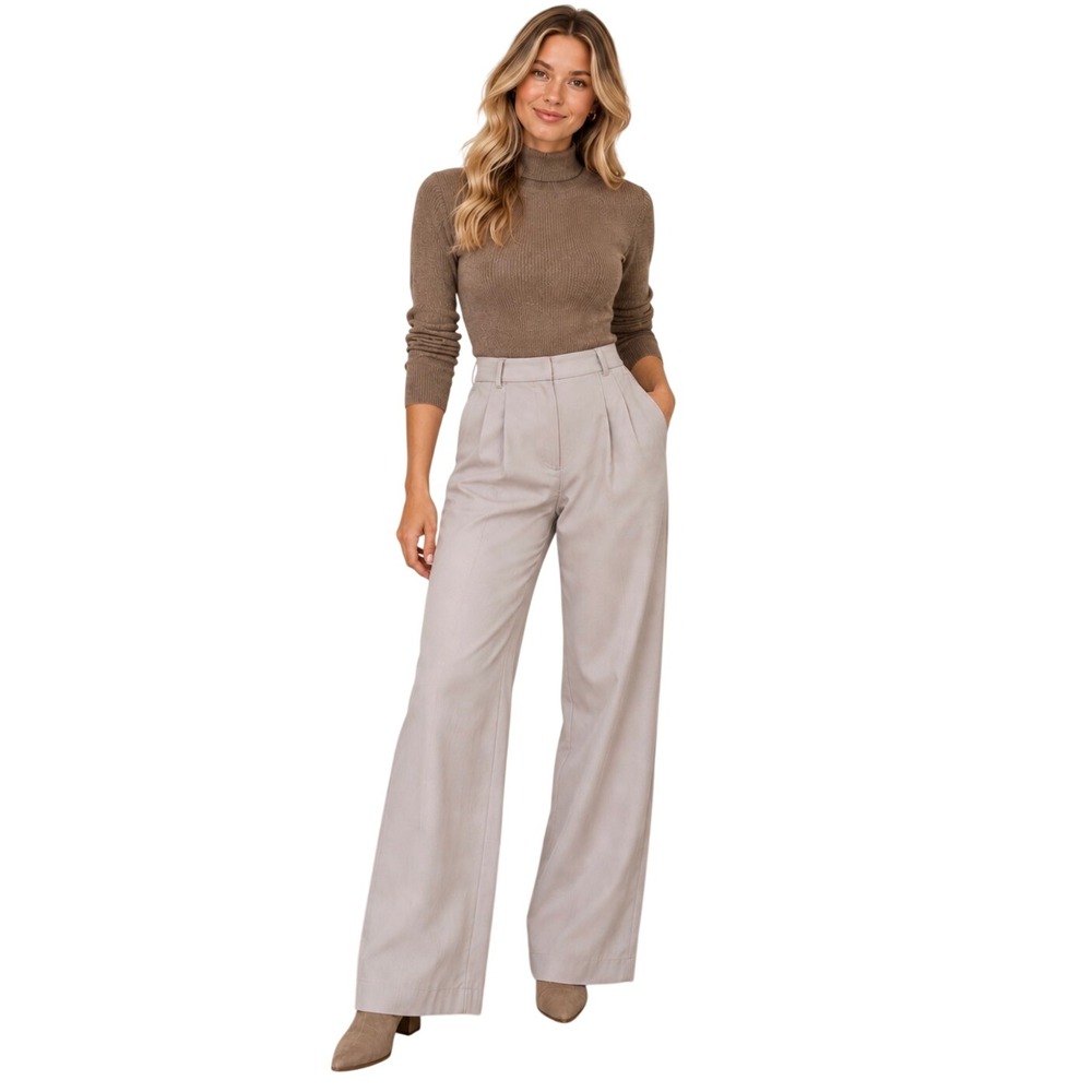 NWT Abercrombie & Fitch Curve Love Ultra High Rise Wide Leg Pants Taupe 00L